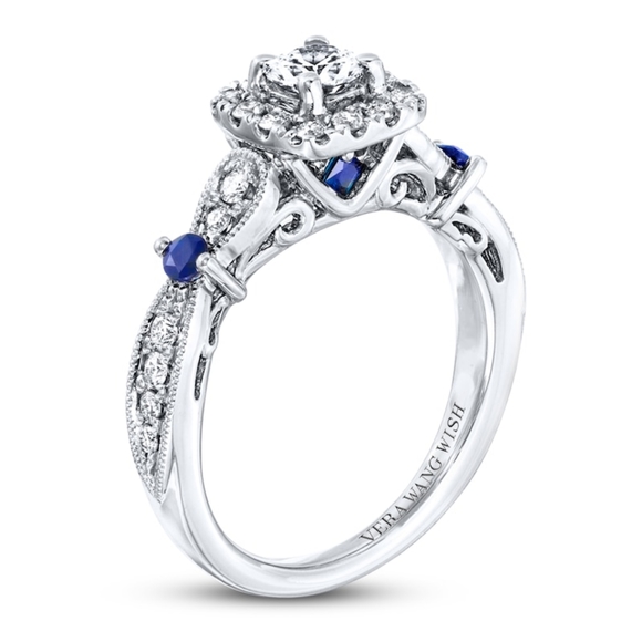 BAND SOLD!!14K WHITE GOLD VERA WANG DIAMOND & SAPPHIRE WISH 2 PC BRIDAL SET S: 5 - Picture 4 of 16